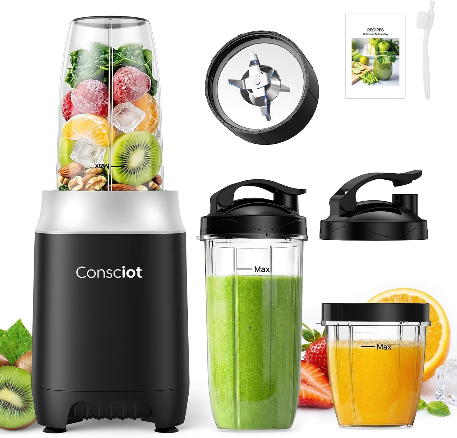 Consciot CB10 11Pcs Personal and Countertop Blender Combo, 900 Peak Watts