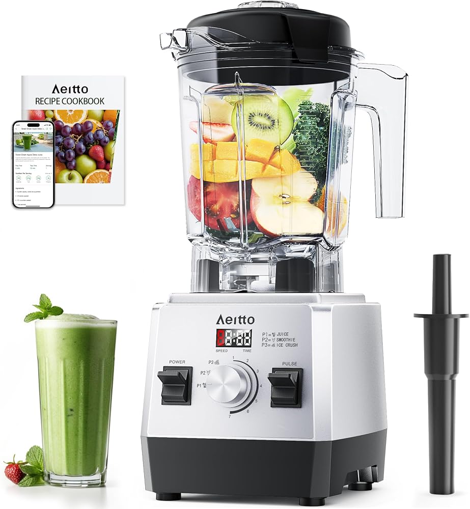 Aeitto Blenders for Kitchen with 68Oz. Large Capacity, 1800W Max Power Smoothie Blender, 3 Preset Programs & 7 Speeds, Professional Countertop Blender for Smoothies, Ice Crush, Generation 1 Silver